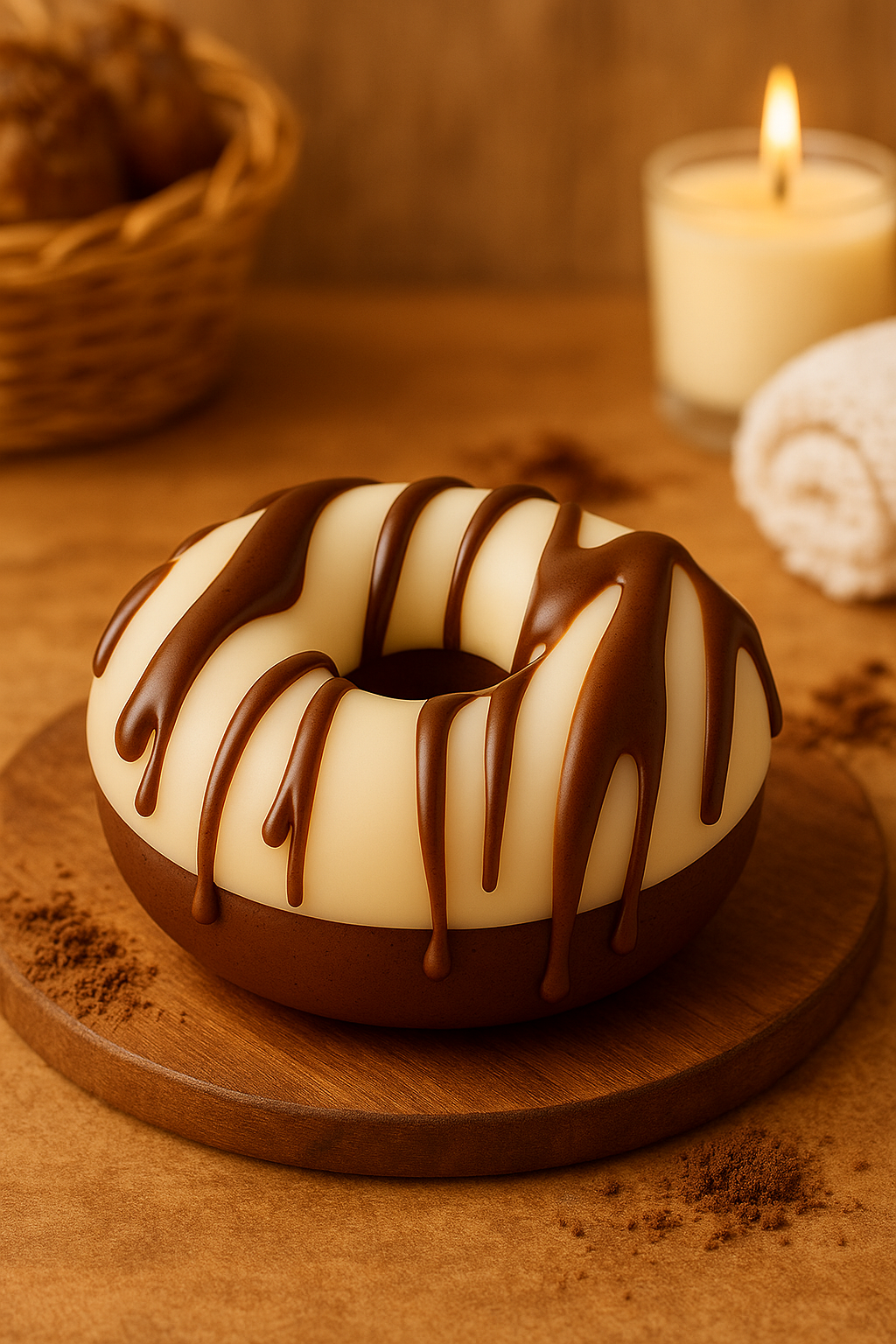 "Creamy cocoa donut bar soap with rich chocolate scent"